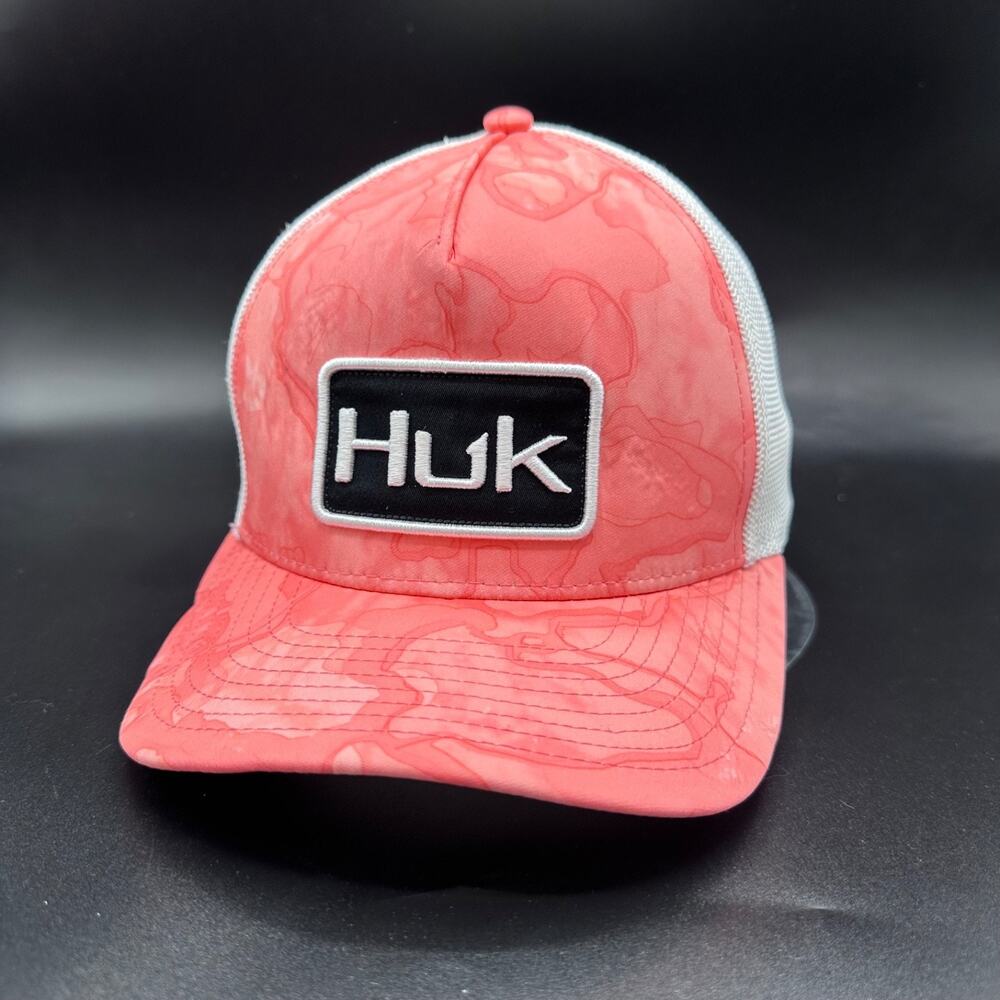 Huk Hat Cap Snap Back Coral Trucker Mesh Camouflage Breathable Adult One Size